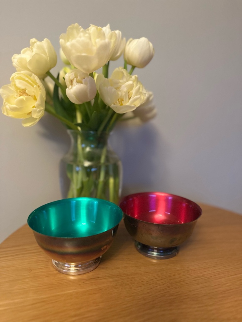 Vintage Newport Silverplate Enamel Bowls - MCM Teal & Magenta - Gorham YB76